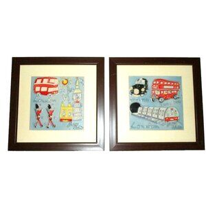 2 Matching Framed Tiles Art 3D Artist Signed James Sadler London Life UK 10"